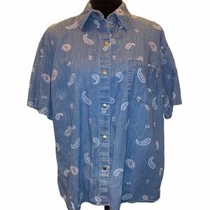 Denim Top with Paisley All Over Print